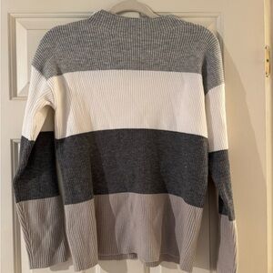 Pink Lily Gray and White Colorblock Sweater